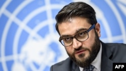 FILE - Afghan National Security Adviser Hamdullah Mohib is pictured at a press conference in Geneva, Nov. 28, 2018. He told reporters in Washington on March 14, 2019, that the U.S. peace strategy in Afghanistan was "ostracizing and alienating" the Afghan 