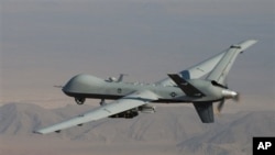 A Reaper drone patrols the skies in southern Afghanistan near the frontier with Pakistan. File photo.