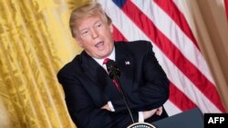 Presiden AS Donald Trump pada konferensi pers di Gedung Puith, 10 Januari 2018. Presiden Trump akan mengumumkan "The Most Dishonest and Corrupt Media Awards of The Year," pada Rabu, 17 Januari 2018.