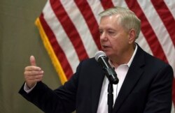 FILE - U.S. Senator Lindsey Graham speaks during a press conference