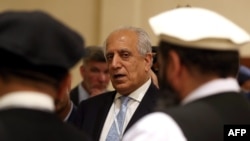 FILE - U.S. Special Representative for Afghanistan Reconciliation Zalmay Khalilzad attends the Intra Afghan Dialogue talks in the Qatari capital, Doha, July 8, 2019. The ninth round of talks in the yearlong dialogue process began Thursday in Doha.