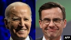 美国总统乔·拜登将在2023年7月5日）在白宫接待瑞典首相乌尔夫·克里斯特松（Ulf Kristersson，右）的来访。（法新社）