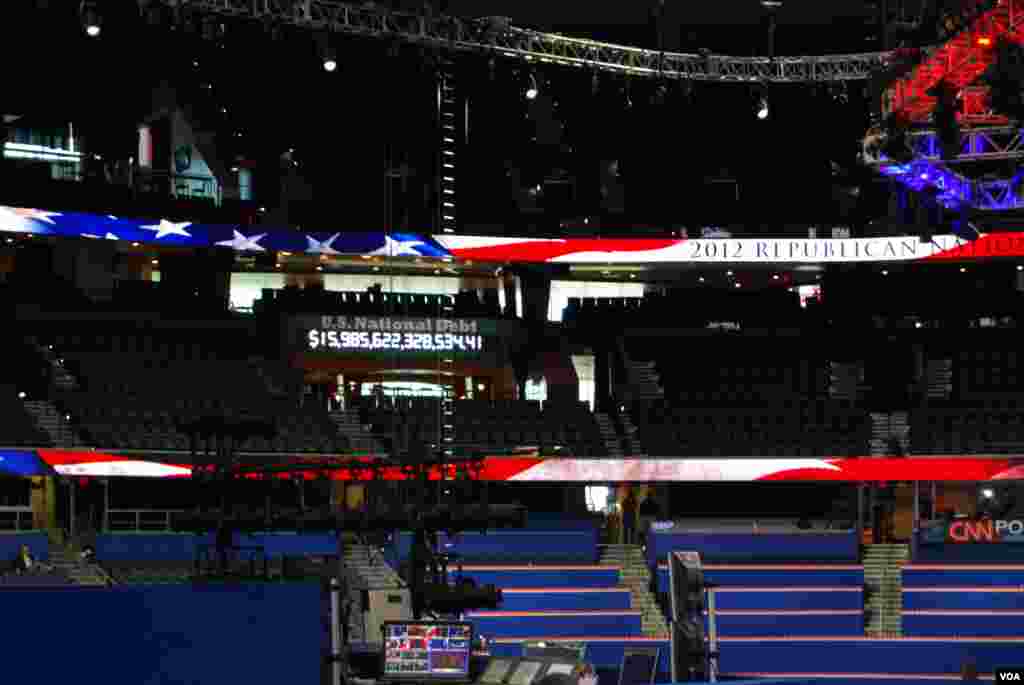 The debt clock on display at the Republican National Convention. (J. Featherly /VOA)