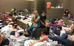 Figure 3 shows overcrowding of families observed by the U.S. Department of Homeland Security OIG on June 11, 2019, at Border Patrol’s Weslaco, TX, Station.